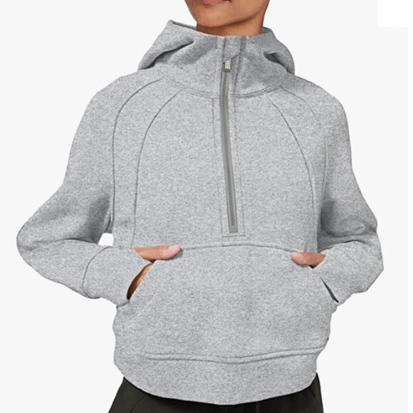 Half Zipper Hoodie Fleece Lined Hooded Sweatshirts Long Sleeve Crop Top - Picture 4 of 9